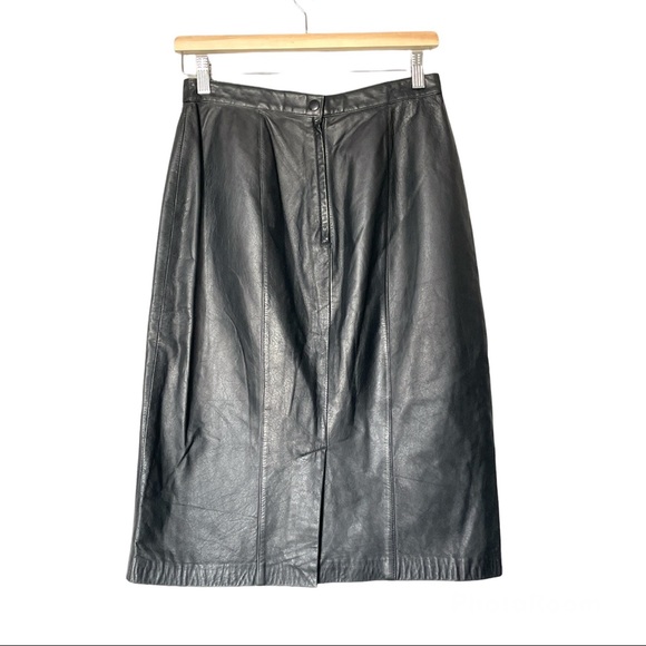 Vintage Dana Brook 100% Leather Black Midi Skirt Knee Length Size 10 - Picture 5 of 8
